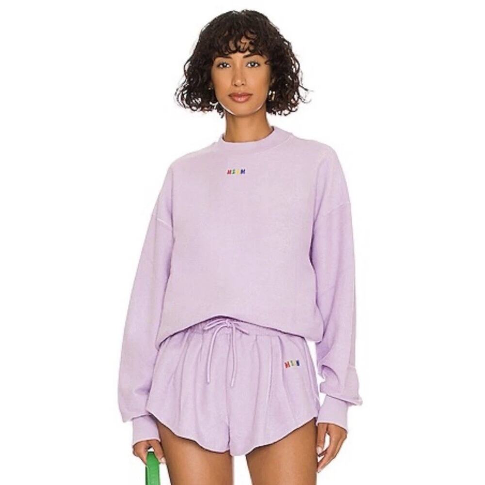 MSGM Milano Medium Logo Sweatshirt Pullover Crew Neck Lilac Terry Lounge